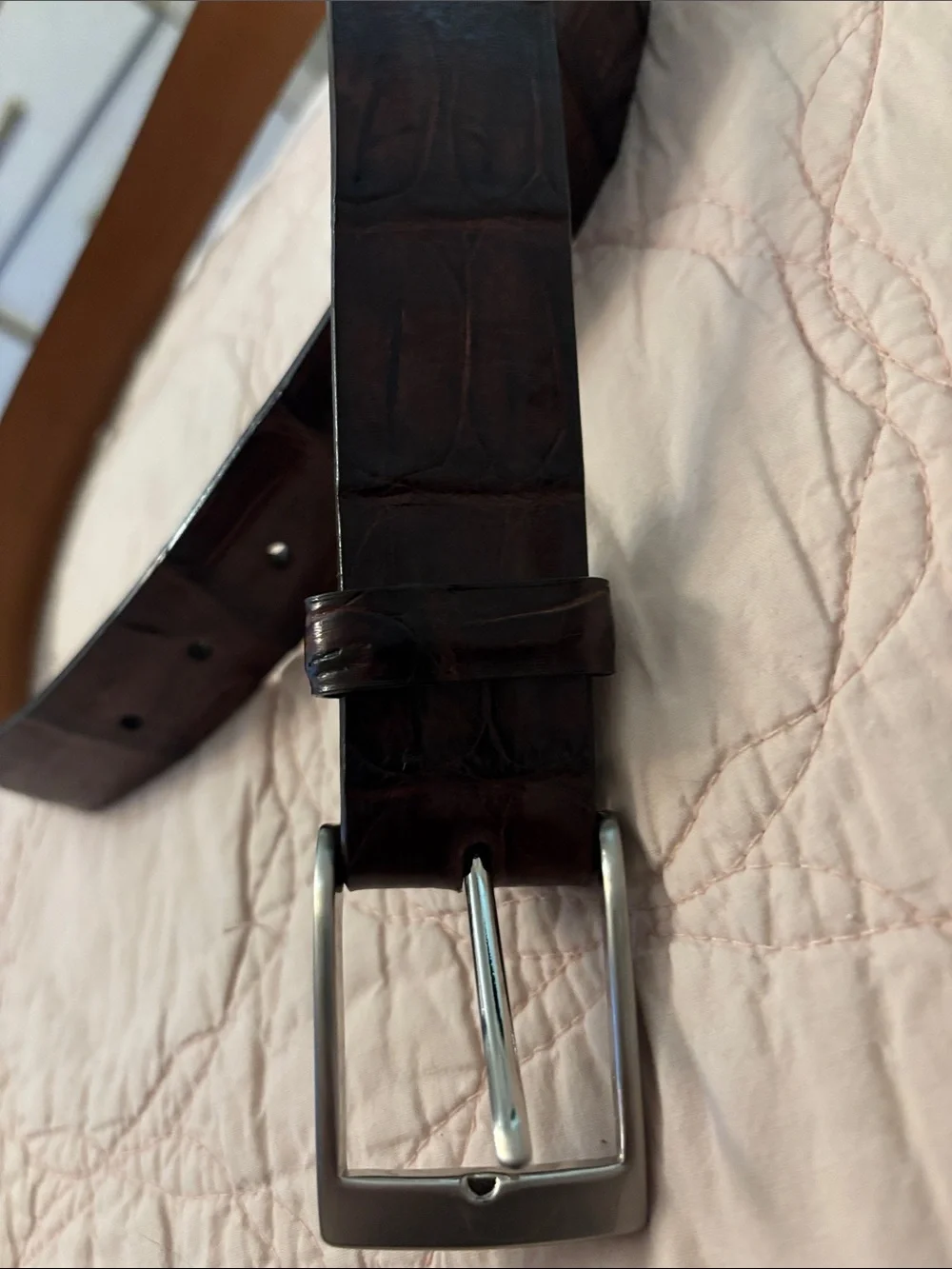 Trafalgar genuine crocodile brown belt w/silver buckle(brass)Size 32 EUC